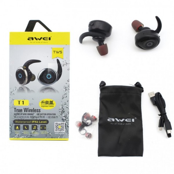 Bluetooth наушники стереогарнитура Awei T1 Чёрный Bluetooth наушники стереогарнитура Awei T1 Чёрный